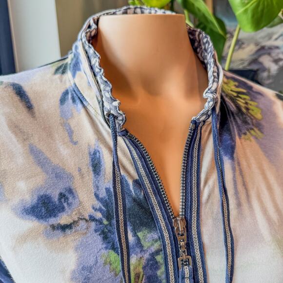 Luisa Cerano, Designer Abstract Tie Dye Zip Up Blouse Jacket, Women's 10 - Picture 9 of 13